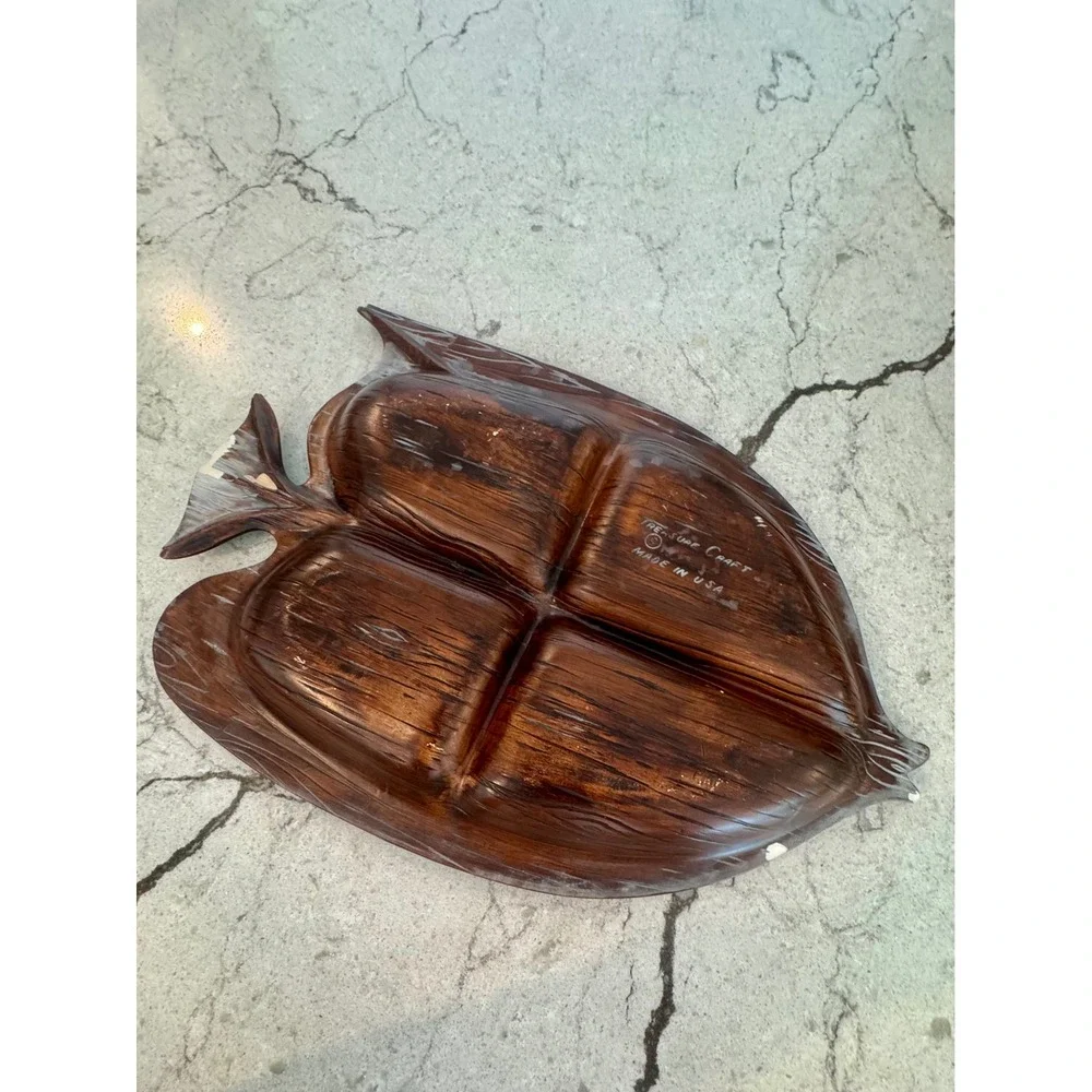 Vintage Treasure Craft Fish Serving Tray Lava Glaze Ceramic Divided Dish USA